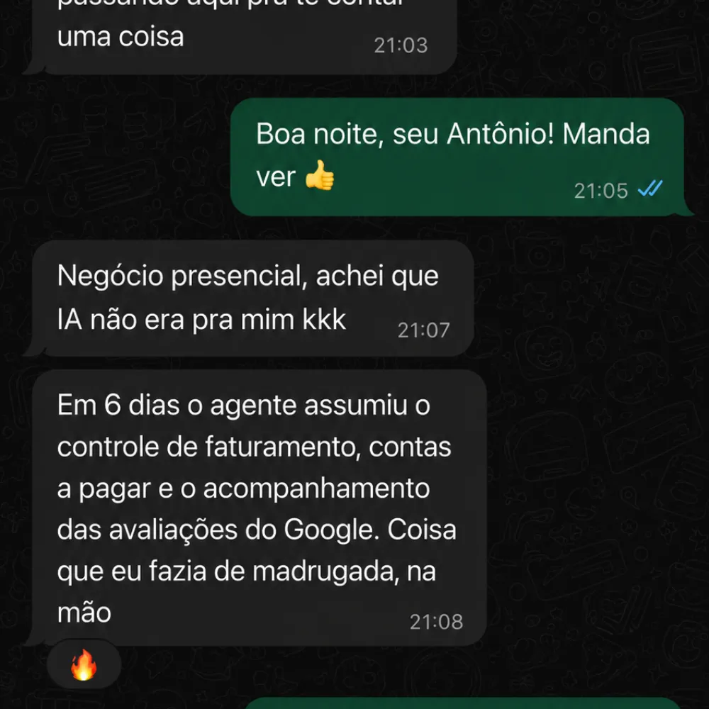 Print real de depoimento de assinante do AI Deploy Club no WhatsApp (1)