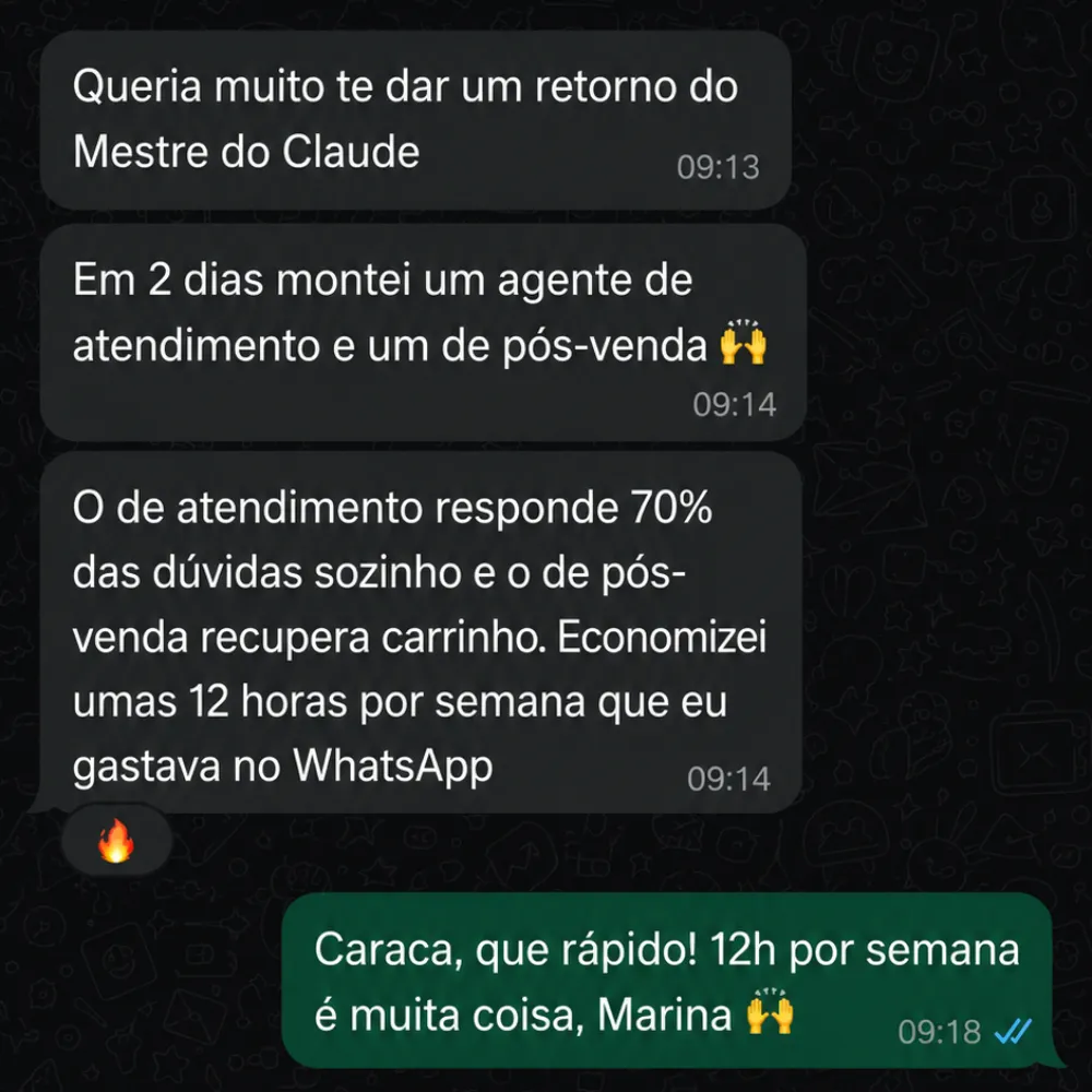 Print real de depoimento de assinante do AI Deploy Club no WhatsApp (2)