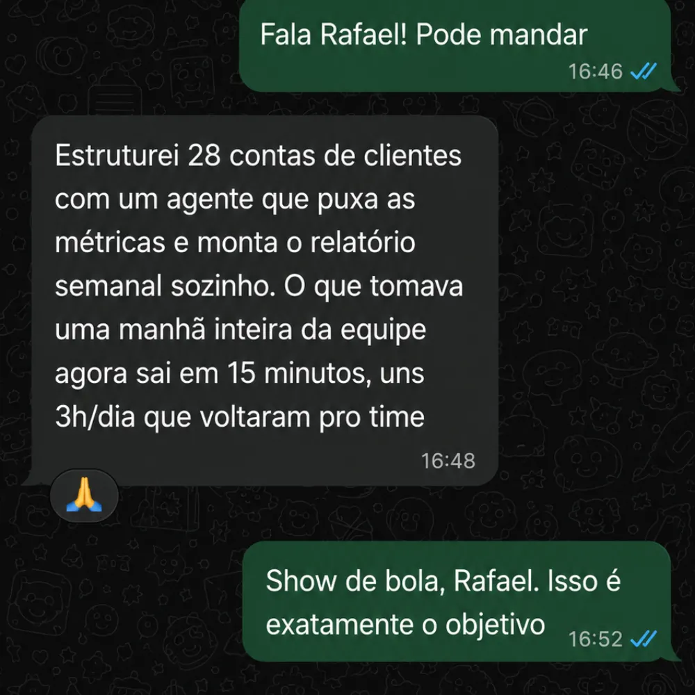 Print real de depoimento de assinante do AI Deploy Club no WhatsApp (3)